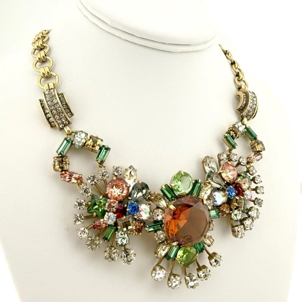 Rare J. Crew Gold and Multicolor Floral Necklace